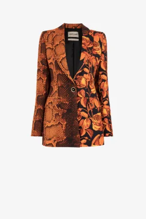Einreihiger Blazer mit Python- und Rosenprint