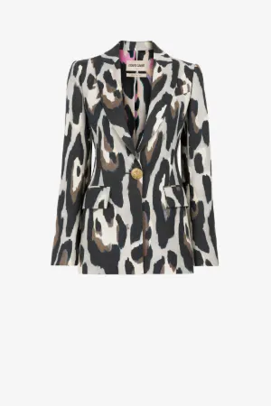 Einreihiger Leinenblazer mit Jaguar-Print