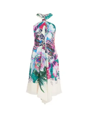Exotic Flora print silk dress