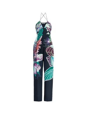 Exotic Flora print silk jumpsuit