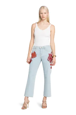 Floral Bead-Embellished Straight-Leg 