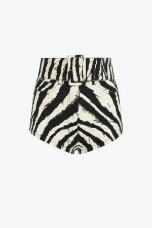 Freedom-Print Belted Denim Shorts