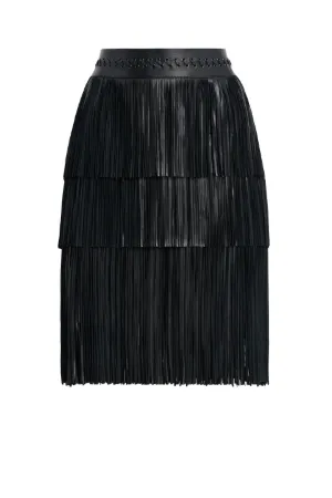 Fringed nappa leather skirt