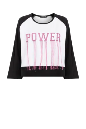 Fringed Slogan-Embroidered Top