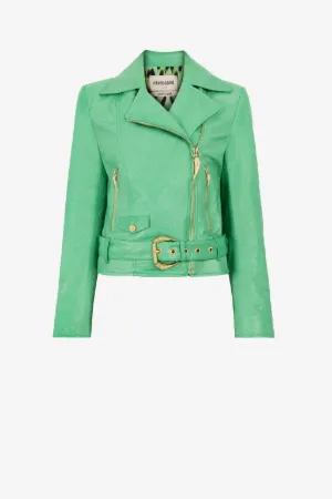Giacca biker in pelle con zanne