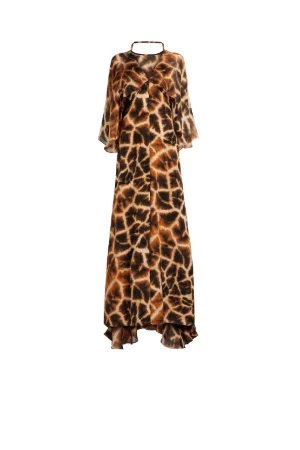 Giraffe Chine print cape silk dress