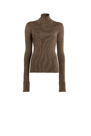Goldfarbener Lurex-Rippstrickpullover 