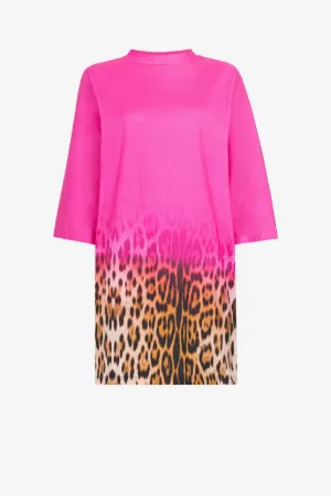 gradient leopard print T-shirt dress