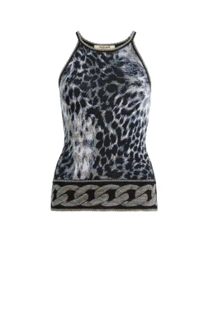 Haut en jacquard à motif Wild Indigo métallisé