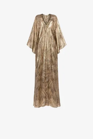 Hawk-print V-neck gown