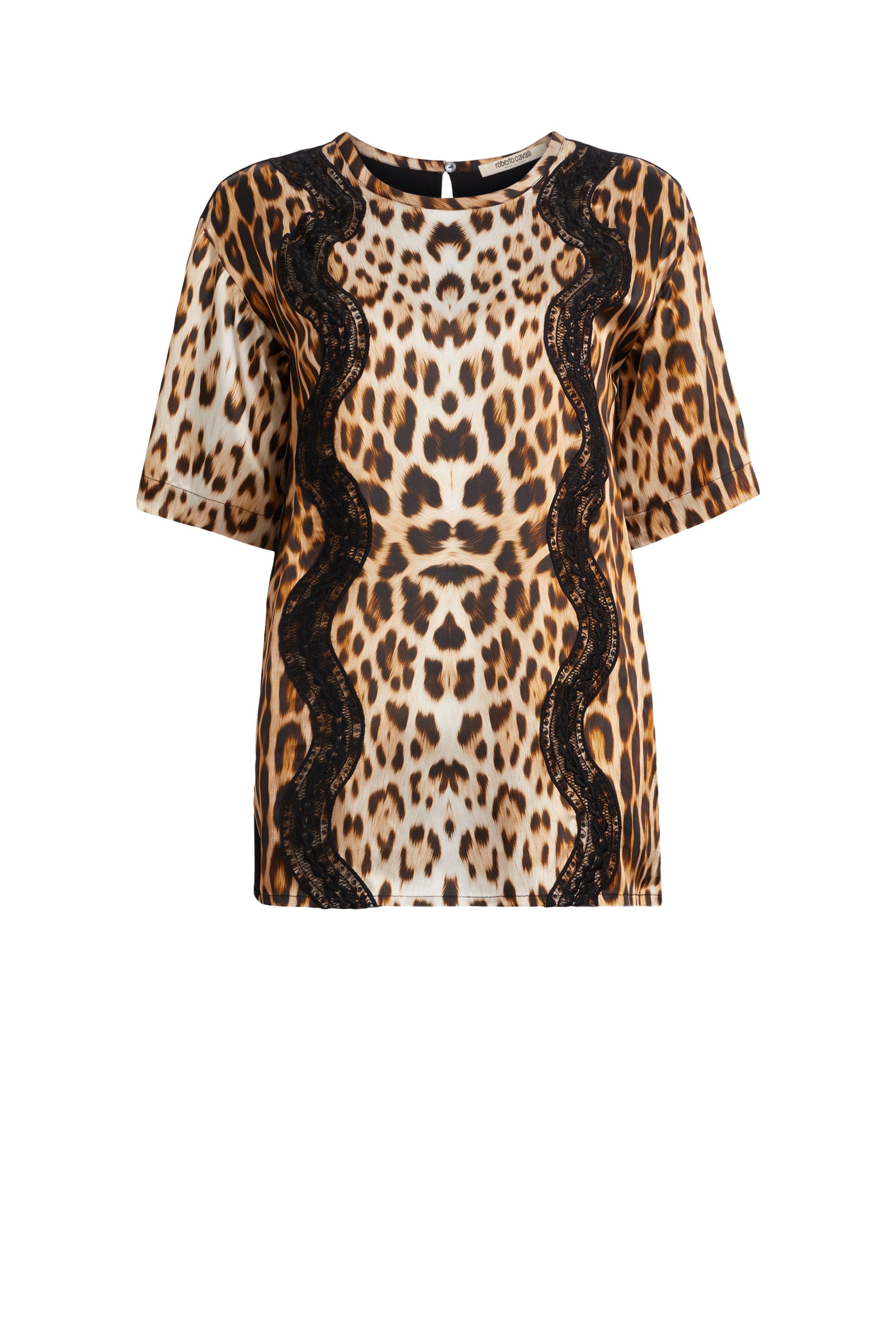 Heritage Jaguar print T-shirt with lace | Roberto Cavalli ...