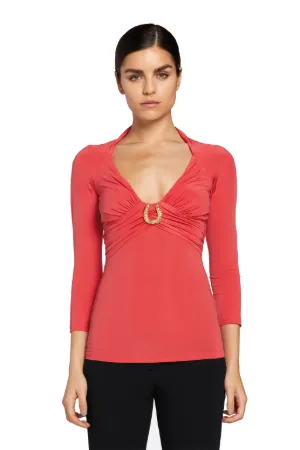 Horseshoe-Embellished Ruched Top