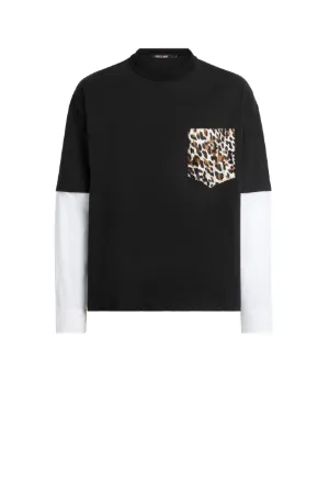 Hybrid poplin sleeve animalier T-shirt 