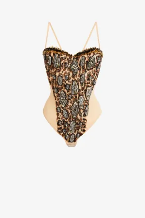 Jaguar Bead-Embellished Bodysuit