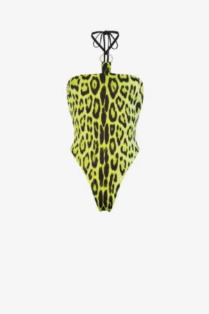 Jaguar-Print Halterneck Swimsuit