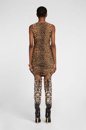 Jaguar-Print Ruched Mini Dress