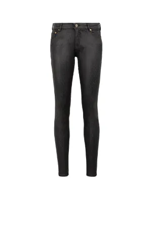 Jaguar-Print Waxed Skinny Jeans 