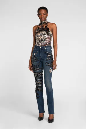 Jean bootcut orné de cristaux