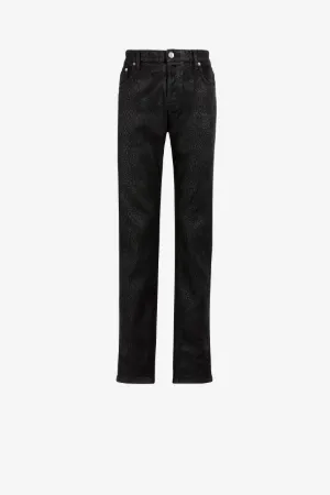 Jeans a gamba dritta con slogan