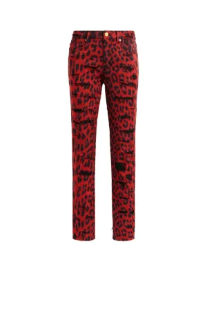 Jeans effetto vissuto con stampa Leopard