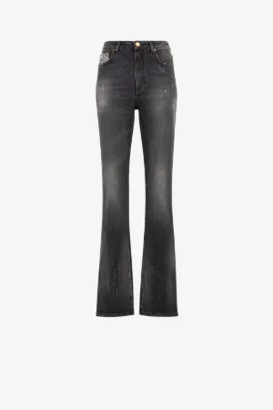 Jeans mit geradem Bein und animalischen Patchwork-Applikationen
