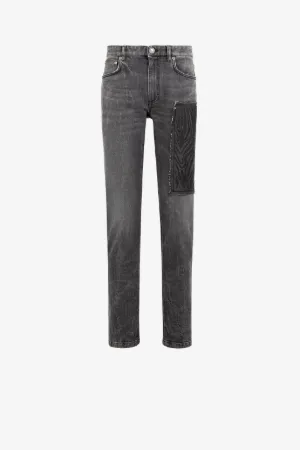 Jeans mit geradem Bein und animalischer Patchwork-Applikation