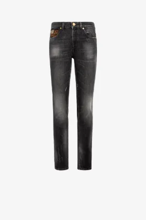 Jeans slim con applicazione Animalier Patchwork