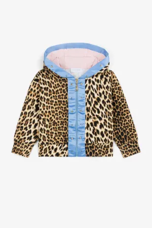 Chaqueta con capucha, estampado Leopard y tachuelas