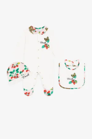 Conjunto para bebé con mariposas y fresas bordadas