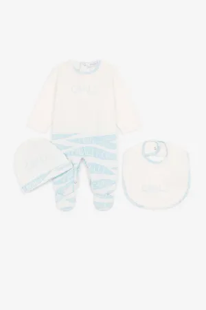 Ensemble grenouillère à imprimés zébré et logo