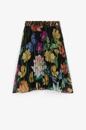 Flower-Print Pleated Skirt