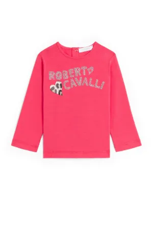 Glittered logo print long sleeve T-shirt