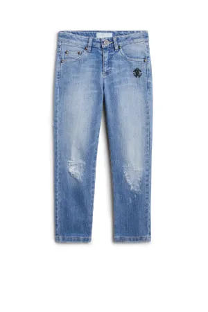 Jean en denim bleu clair délavé