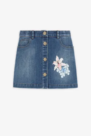 Jupe en jean à broderie florale