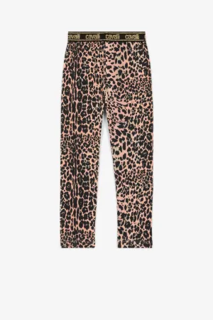 Legging à imprimé léopard et logos en jacquard