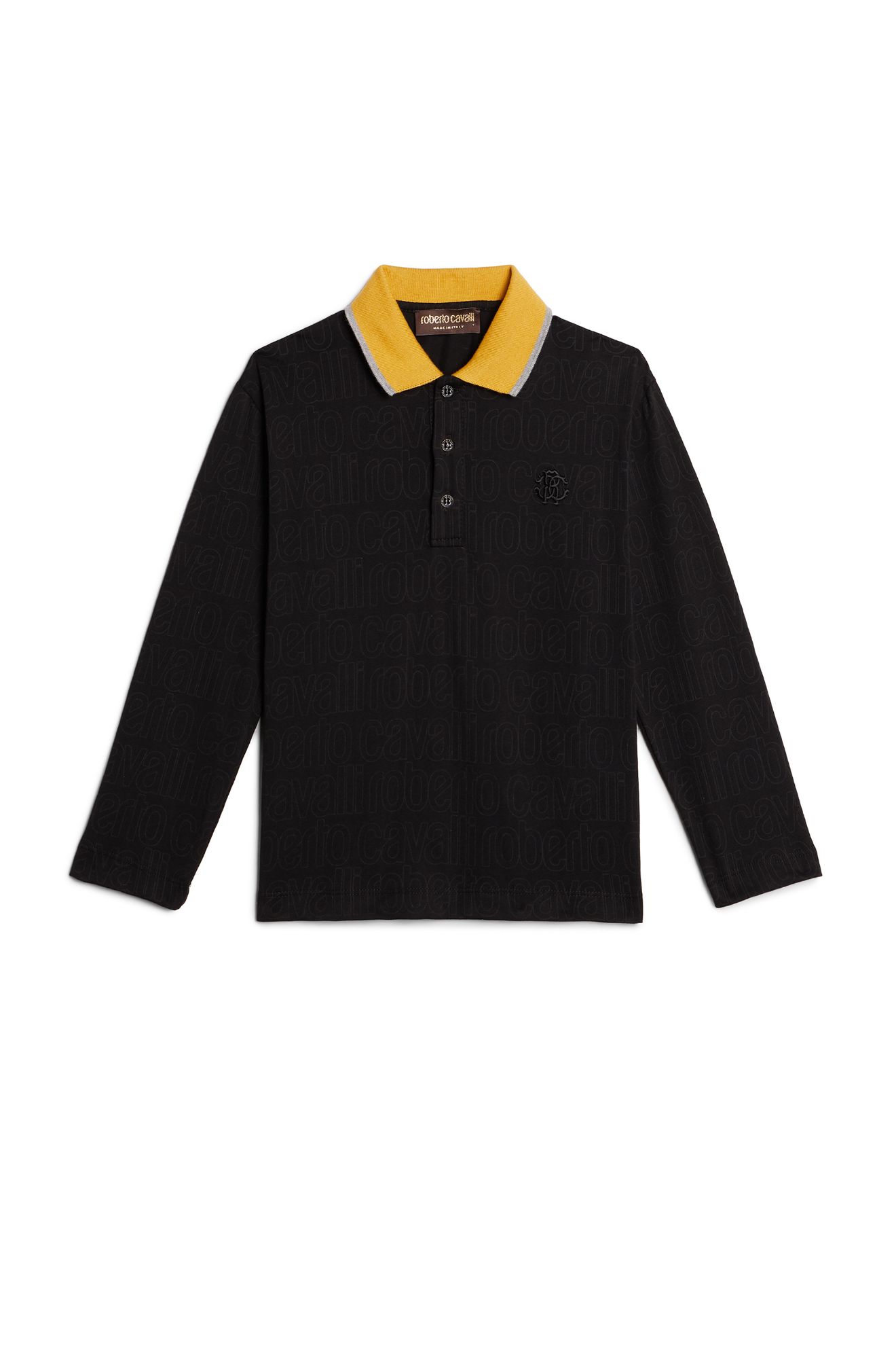 black polo shirt with yellow collar