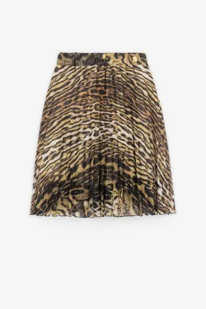 Pleated Ocelot-Print Skirt