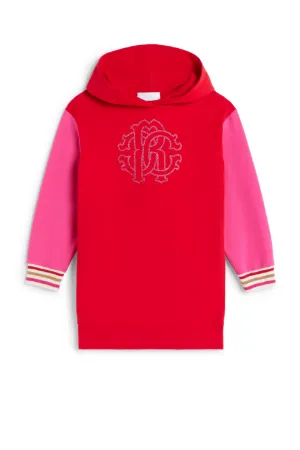 red hooded sweatshirt dress