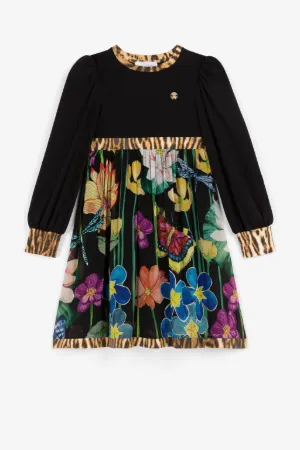 Robe en soie à imprimés ocelot et fleurs