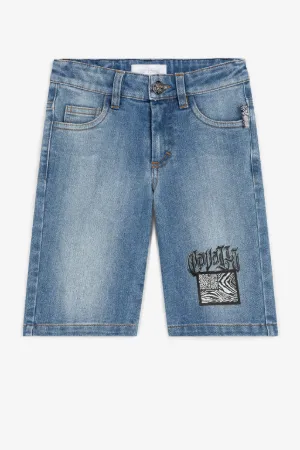 Shorts denim con stampa Animalier Patchwork