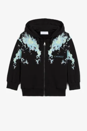 Sweat à capuche zippé à imprimés flammes et logo
