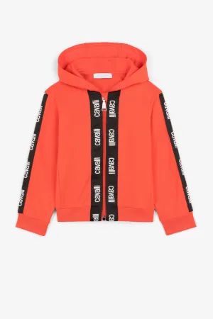 Sweat à capuche zippé à rayures à logos