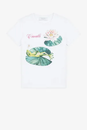 T-shirt con stampa ninfea e rana