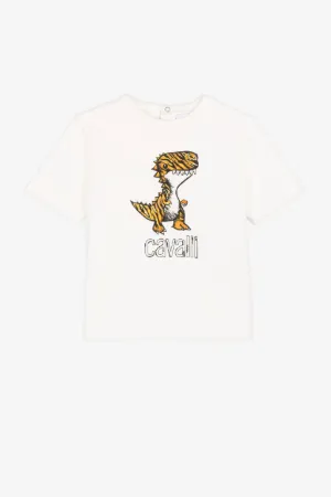 T-shirt en coton à imprimé dinosaure et logo