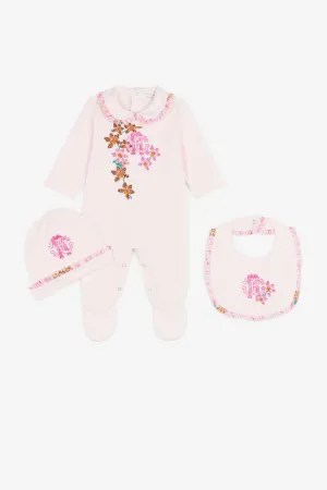 trousseau de naissance en velours à fleurs brodées