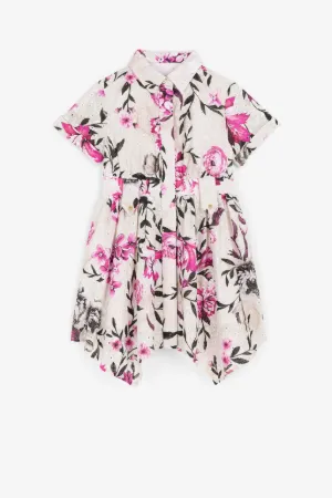Vestido con estampado Flower y bordado inglés