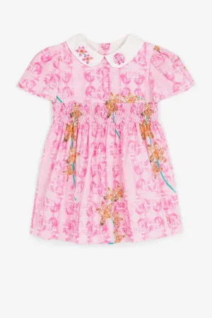 vestido fruncido con monograma estampado
