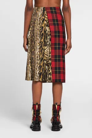 Jupe à imprimés tartan et ocelot
