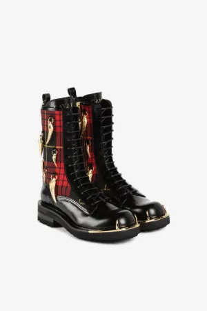 Kampfstiefel mit Schottenkaro und Tigerzahn