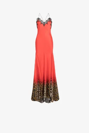 Kleid mit Spitzenbesatz und Jaguar-Print